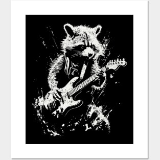 Funny Raccoon Playing an Electric Guitar Rock Music Posters and Art